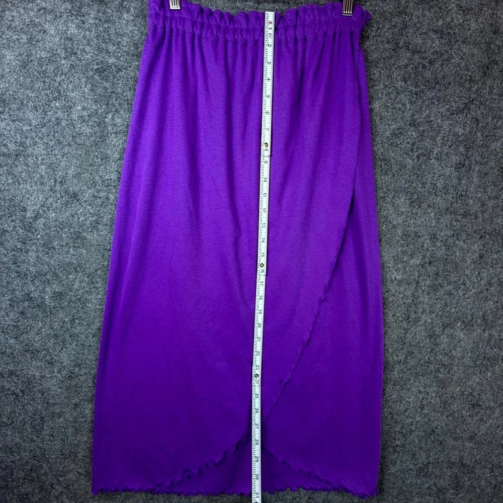 Vintage Hold Everything Faux Wrap Midi Skirt Womens Purple Acrylic Elastic Waist